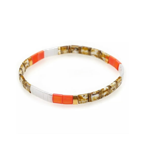 Orange, White & Goldtone Tila Bracelet