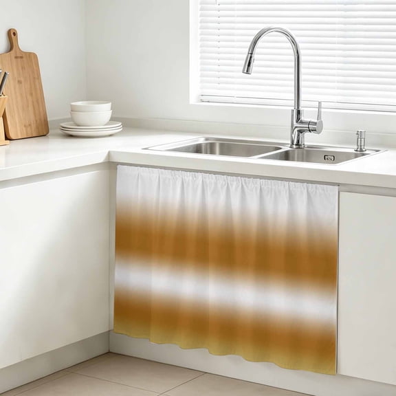 Orange and White Gradient Cabinet Curtains for Kitchen 10"W x 11"L, Minimalist Burnt Orange Ombre Modern Under Sink Skirt Magic Tape Short Curtain Decorative Privacy Panel for Bathroom Laundry