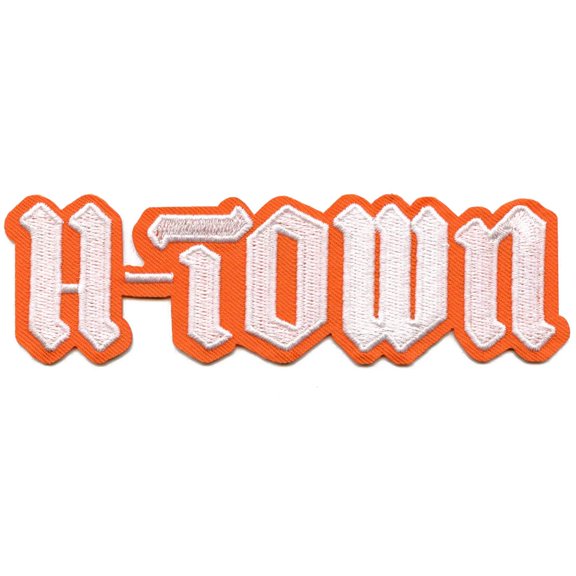 Orange/White H-Town Houston Patch Old English Script Embroidered Iron on