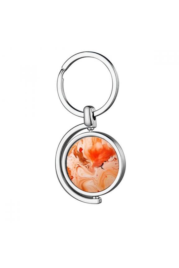 Orange White Marble Modern Pattern Rotating Keychain Metal Keyring Holder