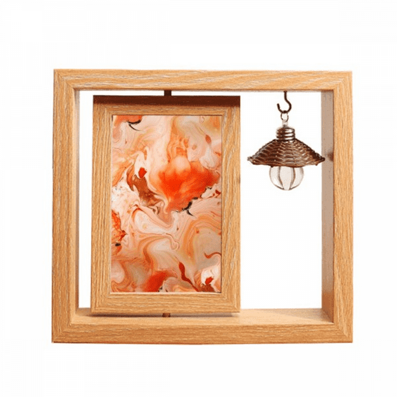 Orange White Marble Modern Pattern Wooden Rotating Picture Photo Frame 4x6