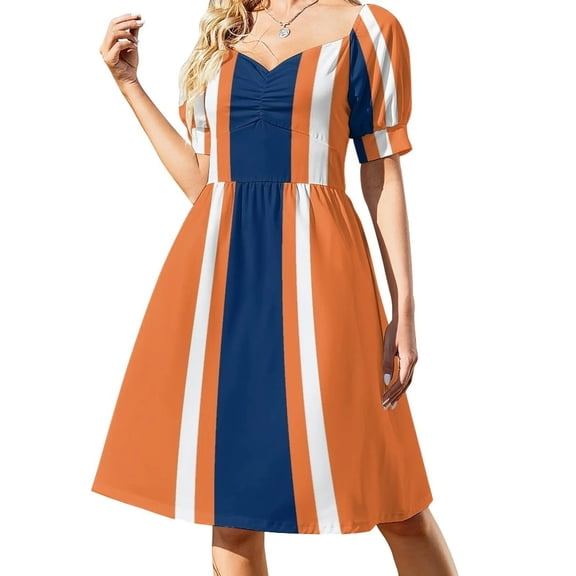 Orange White & Navy Vertical Power Stripe Dress Long dress prom dress Dance dresses