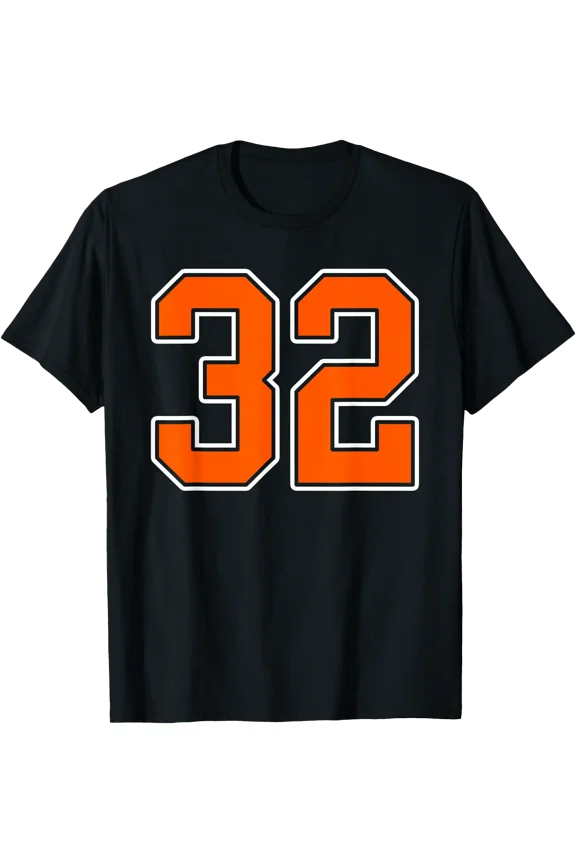 Orange White Number 32 Player Uniform #32 T-Shirt