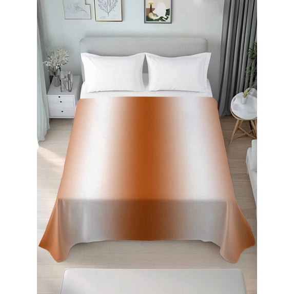 Orange White Ombre Full Size Flat Sheet, Wrinkleproof & Fadeproof Cooling Flat Bed Sheet Only, Farmhouse Country Minimalist Art Breathable Soft Bedding Top Sheets 81 x 96 Inches