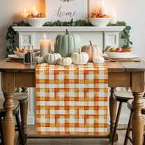 Orange White Plaid Cotton Linen Table Runner, Washable Table Runners for Kitchen, Dining Room, Holiday, Home Party Table Decor, 13x48 Inches