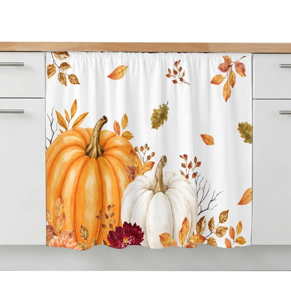 Orange White Pumpkin Fall Oven Skirt Curtain for Kitchen Decor 28"x35", Thanksgiving Autumn Leaves Self Adhesive Stove Curtains Skirt Cabinet Curtains for Bathroom Laundry Room