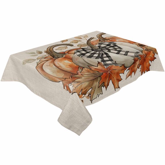 Orange White Pumpkin Rectangle Tablecloths 54x109,Beige Thanksgiving Fall Maple Leaves Table Cloth Table Cover Indoor/Outdoor Tabletop Decor for Wedding Holiday Party Dinner Baby Shower