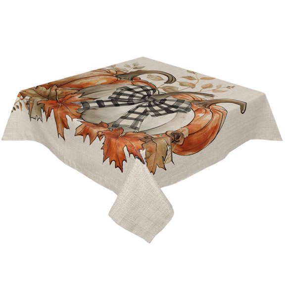 Orange White Pumpkin Square/Round Tablecloths 52x52,Beige Thanksgiving Fall Maple Leaves Table Cloth Table Cover Indoor/Outdoor Tabletop Decor for Wedding Holiday Party Dinner Baby Shower