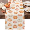 thumbnail image 1 of Orange White Pumpkin Table Runner - 48 Inch Long Fall Thanksgiving Harvest Country Cotton and Linen Blended Dress Scarves Farmhouse Table Runner for Kitchen Dining, Coffee Table, 13" x 48", 1 of 8