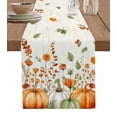 thumbnail image 1 of Orange White Pumpkins Fall Burlap Cotton Table Runner 13x36 Inches Short, Thanksgiving Botanical Leaves Farmhouse Table Runners, Outdoor Dining Tablecloths Decor for Baby Shower/Party/Wedding, 1 of 6