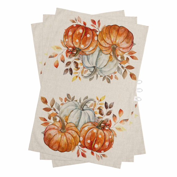 Orange White Pumpkins Fall Kitchen Towels Set of 3, Water Absorbent Dish Towel, Maple Leaf Harvest Rustic Decorative Hand Towels - Quick Drying Cloth for Cooking Baking, 18x28 Inch