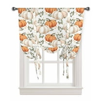 Orange White Pumpkins Fall Tie Up Curtains for Kitchen Bathroom Bedroom Windows 45 Inch Length, Thanksgiving Botanical Balloon Drape Curtains Shade Rod Pocket Drapery Curtain Panel, 34"x45"