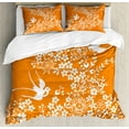 thumbnail image 1 of Orange and White Queen Size Duvet Cover Set, Asian Flora and Fauna Doodle Style Bird Silhouettes and Flowers, Decorative 3 Piece Bedding Set with 2 Pillow Shams, Orange and White, by Ambesonne, 1 of 3