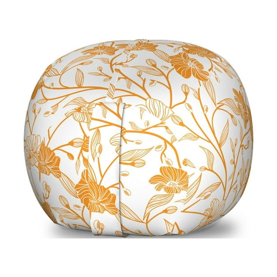 Orange and White Storage Toy Bag Chair, Abstract Drawing of Flowering Stems Blooming Buds Nature Coming Alive, Stuffed Animal Organizer Washable Bag, Small Size, Orange White, by Ambesonne