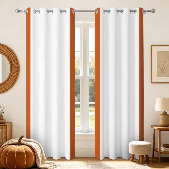 Orange White Stripe Blackout Curtains For Bedroom,2 Panels,Grommet Top,42x63 Inch,Thermal Insulated Room Darking Window Drapes