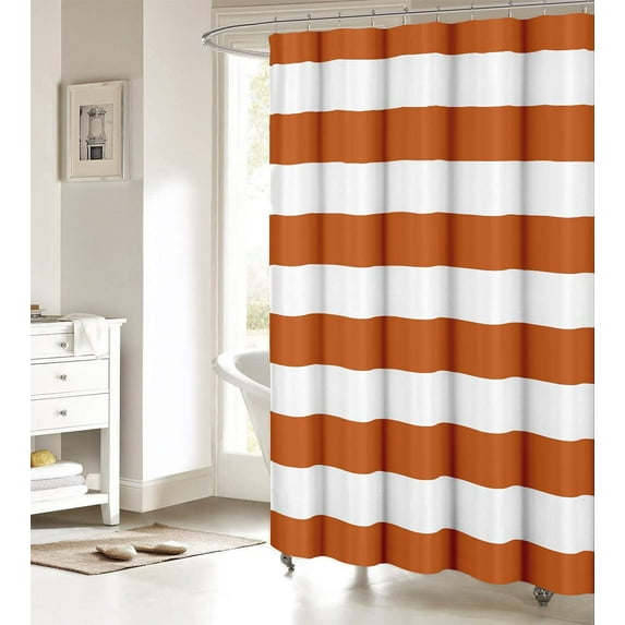 Orange and White Stripe Shower Curtain for Bathroom, Waterprrof Polyester Fabric Shower Curtains Autumn Pumpkin Color Decorative Curtains for Bathroom Curtain Sets with Hooks Extra Long 72" x 84"