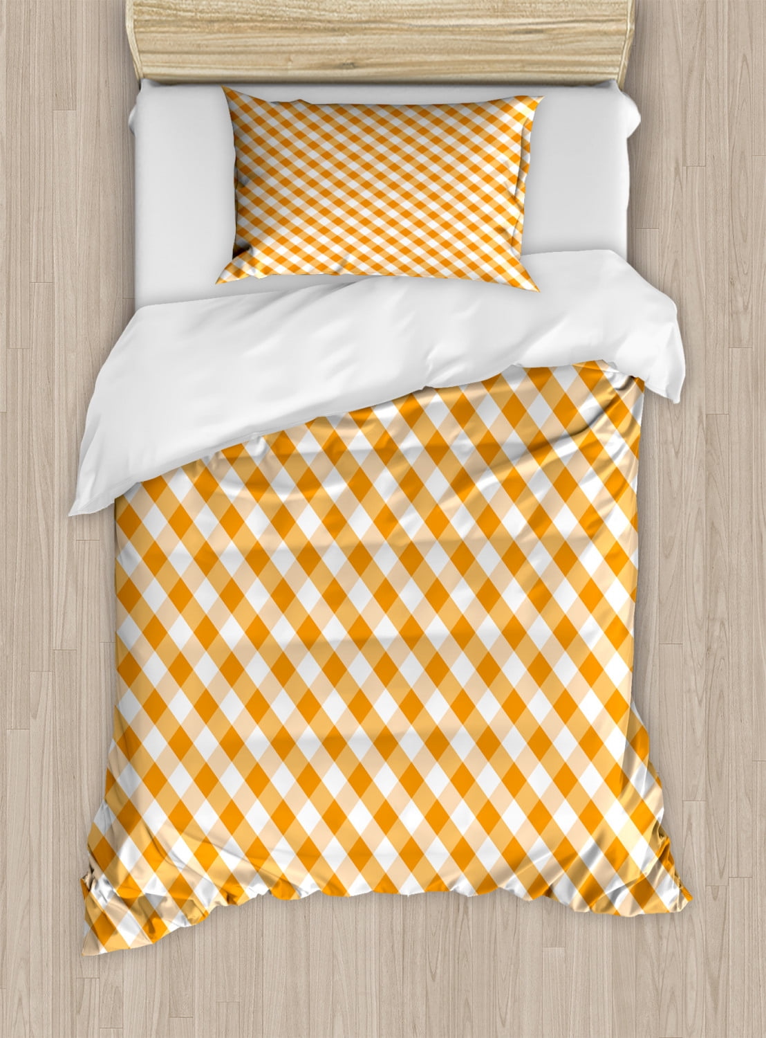 Orange and White Gingham Twin Duvet Cover Set