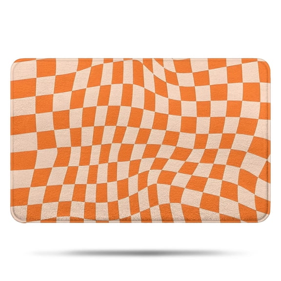 Orange and White Wavy Checkerboard Pattern Bathroom Rugs Mat,Non Slip Microfiber Bathroom Rug,Rubber Backing,Soft Bathroom Mats for Bathroom Floor,Tub and Shower,17x27in(43x68cm)