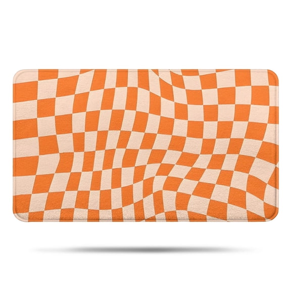 Orange and White Wavy Checkerboard Pattern Bathroom Rugs Mat,Non Slip Microfiber Bathroom Rug,Rubber Backing,Soft Bathroom Mats for Bathroom Floor,Tub and Shower,17x30in(43x75cm)