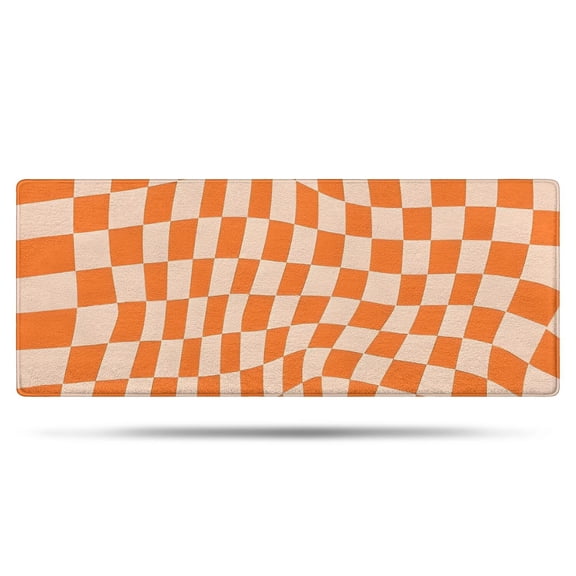 Orange and White Wavy Checkerboard Pattern Bathroom Rugs Mat,Non Slip Microfiber Bathroom Rug,Rubber Backing,Soft Bathroom Mats for Bathroom Floor,Tub and Shower,60x24in(150x60cm)