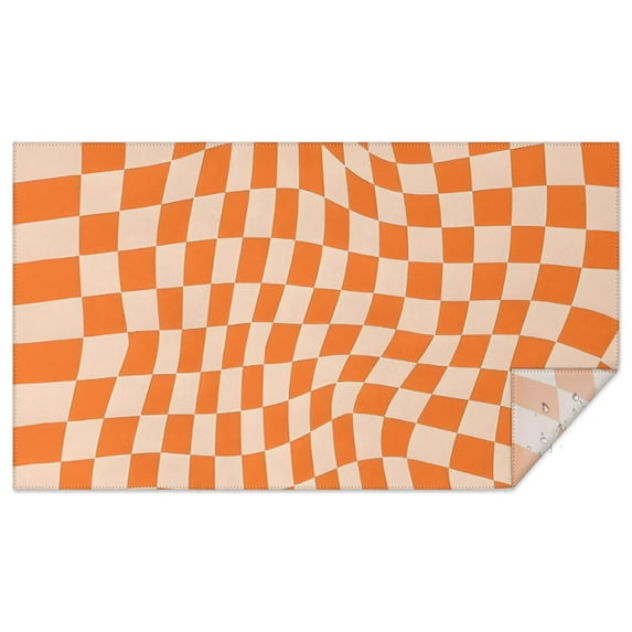 Orange and White Wavy Checkerboard Pattern Rectangle Tablecloth 60"x102",Waterproof Polyester Rectangle Table Cloth, Wipeable Spillproof Polyester Tablecloth for Dining, Camping, Indoor and Outdoor