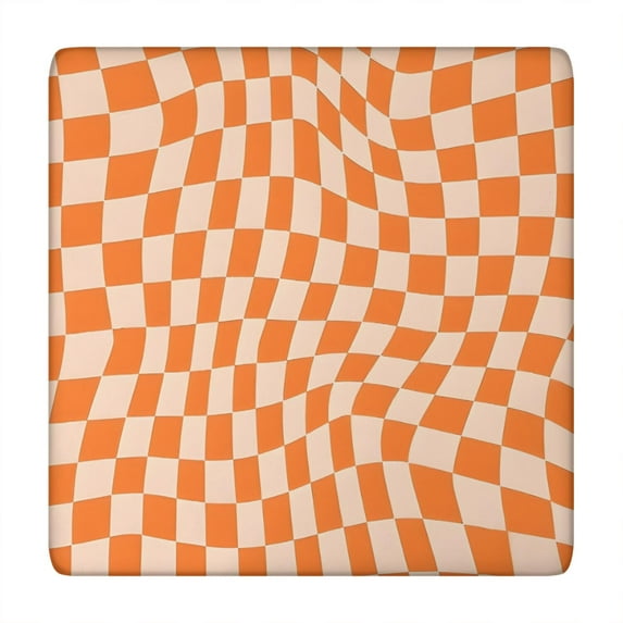 Orange and White Wavy Checkerboard Pattern Square Fitted Tablecloth with Elastic Edge,Square Table Cover,Washable Elastic Table Cover for Home Kitchen Party Decor 34"x34"