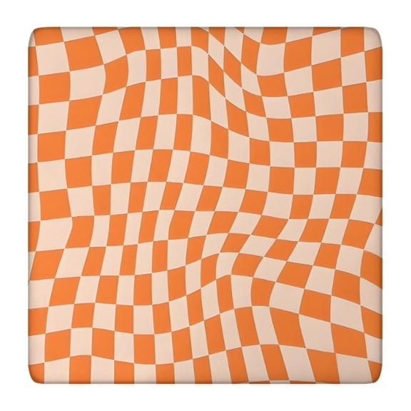 Orange and White Wavy Checkerboard Pattern Square Fitted Tablecloth with Elastic Edge,Square Table Cover,Washable Elastic Table Cover for Home Kitchen Party Decor 36"x36"