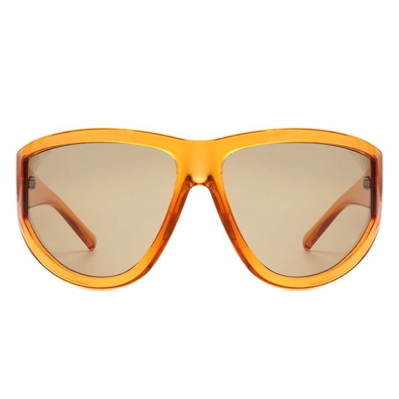 Orange Wide Frame Sunglasses - Light Brown Lens UV Protection Bright Casual Daily Eyewear