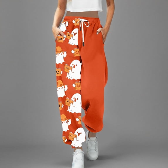 Orange Wide Leg Lounge Pants Print Drawstring Wide Leg Pj Bottoms Cute Funny Lounge Sleepwear S