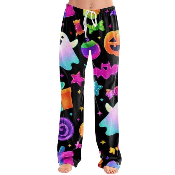 Orange Wide Leg Pants for Women Stretch Drawstring Lounge Pants, Soft Casual Wide Leg Pjs Sleep Bottoms M