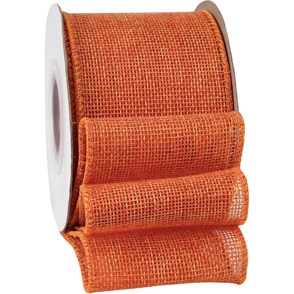 Orange Wired Burlap Ribbon 2-1/2 Inch, Solid Ribbon with Wire Edge for Halloween Decoration, Big Bow, Outdoor Wreath, Gift Wrapping, 10 Yards/Roll.