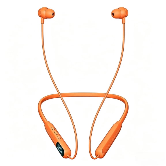 Orange Wireless Neckband Headphones with Sweatproof Design, Tactile Controls, Ergonomic Fit, Bluetooth 5.3, Built-in Mic, for Gym, Running, and Hands-Free Calls