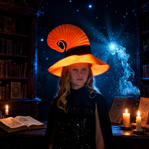 Orange Witch Hat Decor for Halloween Party, Spiral Curled Witch Hat for Women