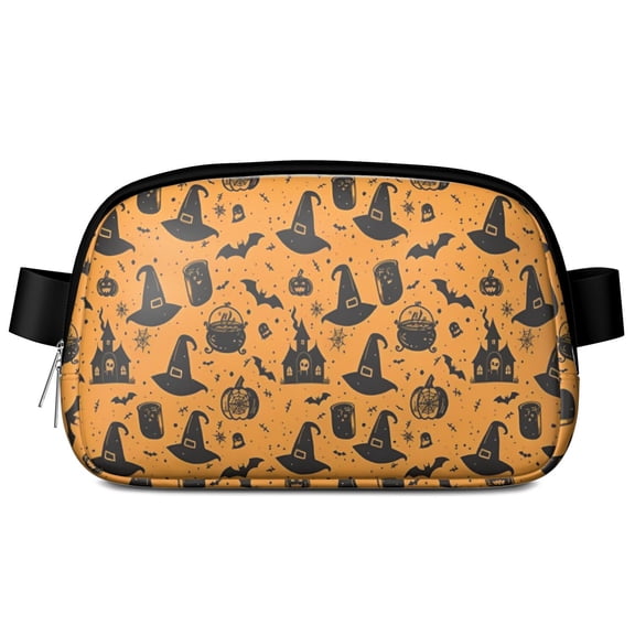 Orange Witch Hat Halloween Pattern Cute Fanny Packs for Women,Travel Waterproof Crossbody Fanny Bags Waist Purse for Women Anti Theft Adjustable Strap for Running Travel Cycling