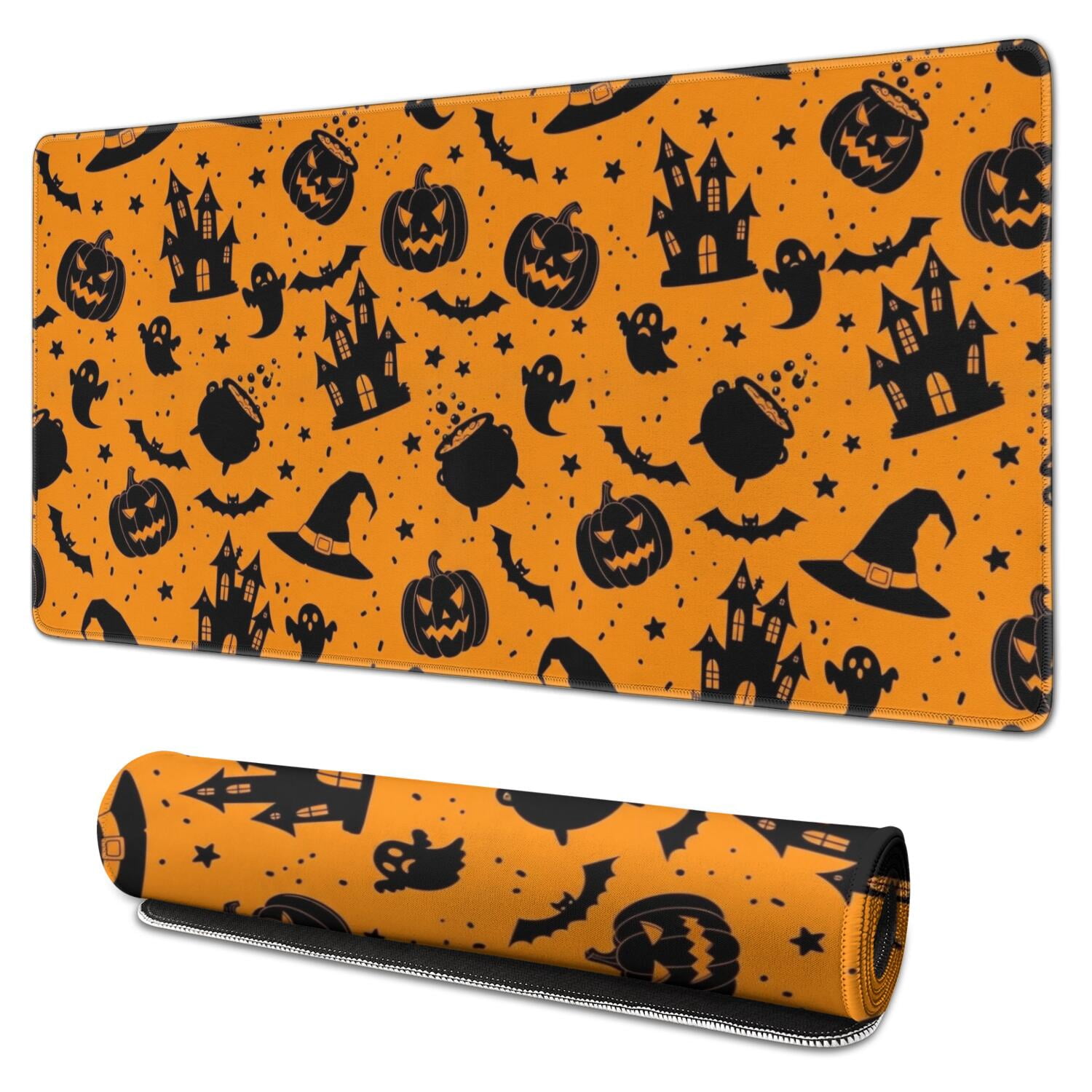 Edge Protection Signane Orange Witch Hat Halloween Pattern Extended Large Mouse Pad, Desk ...