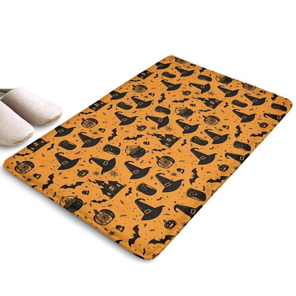 Orange Witch Hat Halloween Pattern Flannel Non Slip Door Rugs,Washable Door Mats Indoor,Decorative Door Mats,Dirt-Resistant and Absorbent Doormat for Entrance,Bedroom,Kitchen,Bathroom,23.5"x16"