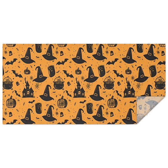 Orange Witch Hat Halloween Pattern Rectangle Tablecloth 60"x120",Waterproof Polyester Rectangle Table Cloth, Wipeable Spillproof Polyester Tablecloth for Dining, Camping, Indoor and Outdoor