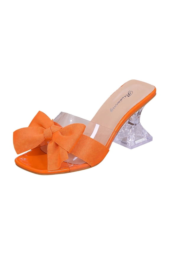 Orange Women Casual Summer Sandals Transparent Bow Wine Glass Strappy High Heel Shoes Outdoor Indoor Versatile Lightweight 1Pc Size 36
