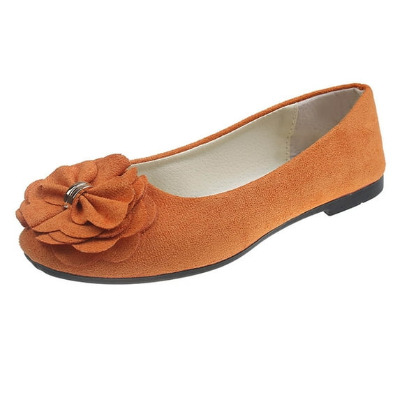 Orange Women Comfortable Flat Shoes With Bow Accent And Floral Pattern For Work And Leisure