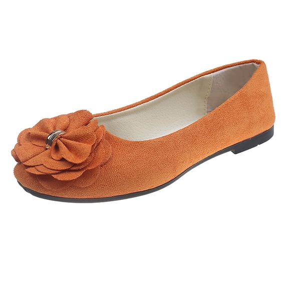 Orange Women Fashionable Shoes With Bow Accent And Flower Pattern For Daily Wear