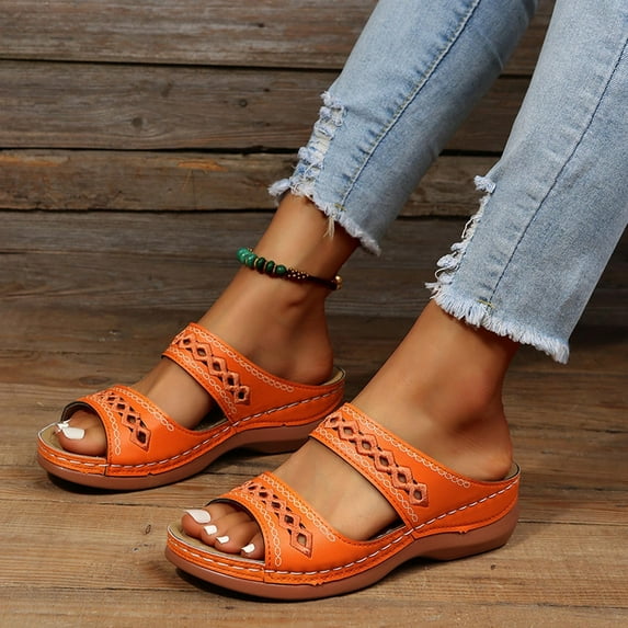 Orange Women Flip Flops Women's Ladies Fashion Casual Sandals Wedges Shoes Outdoor Slippers Size 6.5