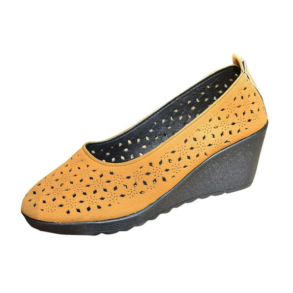 Orange Women Outdoor Shoes Wedge Heel Thick Bottom Shallow Mouth Suede Soft Sole Round Toe Flock Upper Beach