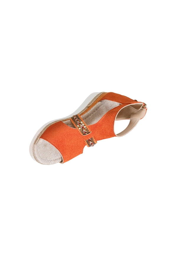 Orange Women'S Casual Ethnic Wedge Sandals Peep Toe 2026 Summer Shoes Comfortable Thick Sole Back Zip Round Toe For Ladies