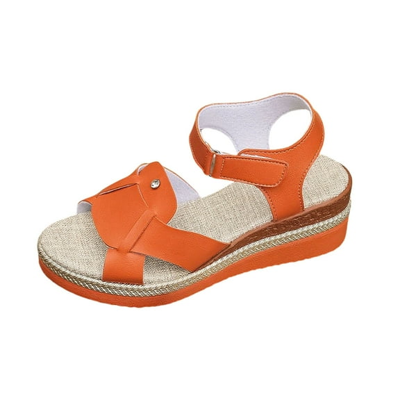 Orange Women'S Fish Mouth Sandals Wedge Heel Slide On Thick Sole Summer Casual Wear Comfortable Beach Shoes