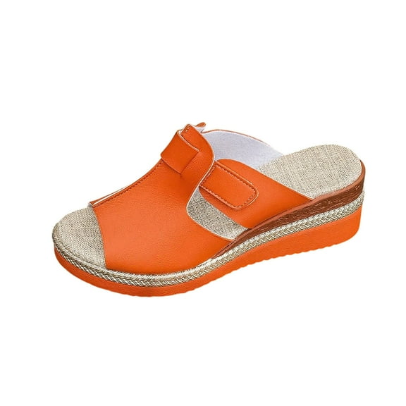 Orange Women'S Summer Slide Slippers Fish Mouth Design Wedge Heel Thick Sole Casual Sandals For Beach And Home