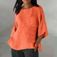 thumbnail image 1 of Orange Women's Long Sleeve T-shirt, Linen Shirts For Women Plus Size 3/4 Length Sleeve Tops Casual Loose Fit Round Neck Tees 2025 Summer Fashion Blouse,Women's Long sleeve T-shirt S, 1 of 4