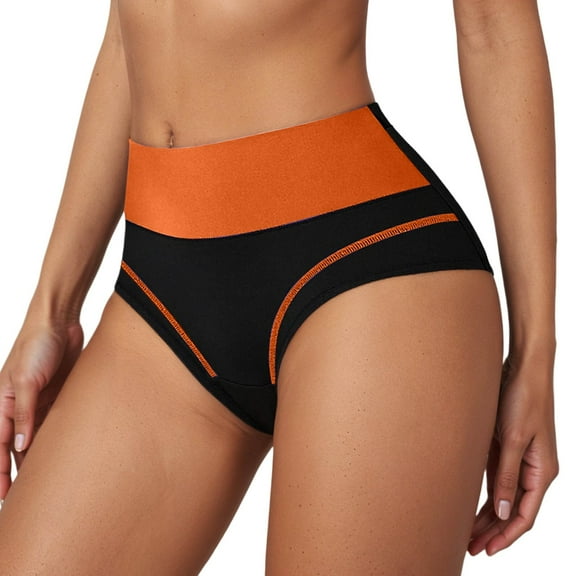 Orange Women's Panties Seamless High Waist Panties With Contrast Trim Soft Breathable Comfortable Underwear For Everyday Wear polyester