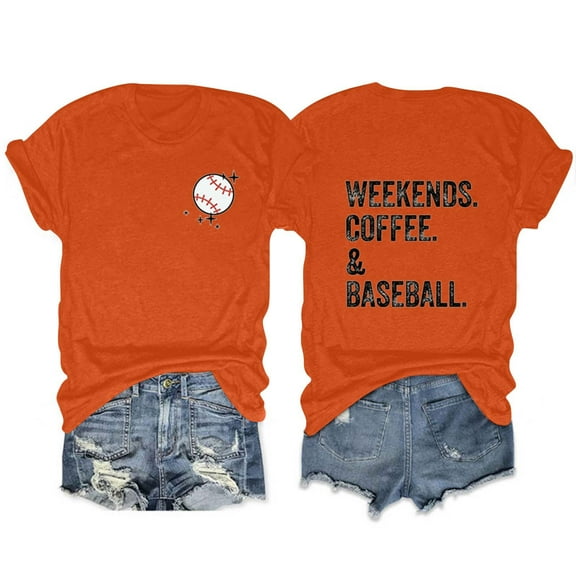 Orange Women's Short Sleeve T-shirt, Casual Fashion Women'S T Shirt Weekends Coffee European And American Letter Print Short Sleeve,Women's Short sleeve T-shirt 3XL