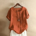 thumbnail image 1 of Orange Women's Short Sleeve T-shirt, Women'S Solid Color Round Neck Raglan Sleeve Hem Slit Loose Short Sleeve Button Decoration Casual Tops T Shirt,Women's Short sleeve T-shirt M, 1 of 4