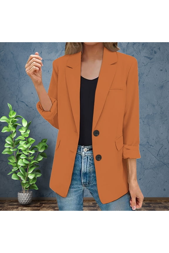 Orange Womens Blazer Jacket Womens Casual Jacket Pockets Long Sleeve Open Front Button Work Lapel Button Jacket Fall Trendy Outfits